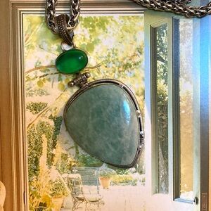 Jade Pear shape Pendant Cabochon 925 Handcrafted OOAK